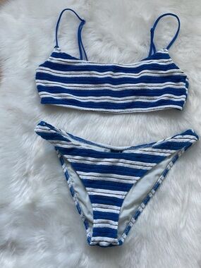 triangl swimwear Blue and White Striped Bikini Set